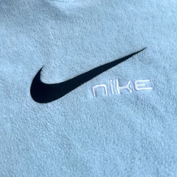Vintage NIKE Logo Swoosh Embroidered Baby Blue LG Terry Cloth Sweatshirt Hoodie - Picture 5 of 7